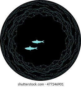 Algae and fish circular background