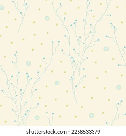 Algae Grove Soft. Vector ivory seamless pattern background. Graceful algae growing among drifting frogspawn and dots on an ivory background. Part of Out Little Pond collection by Last Island Art.