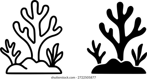 Icono de ilustración de algas, contorno y estilo de silueta