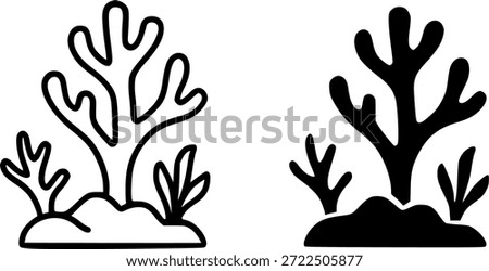 Algae illustration icon, outline and silhouette style