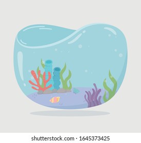 Muschelwassertank für Fische unter Meereskarikatur Vektorillustration
