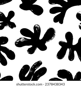 Algae silhouettes seamless pattern in Matisse style. Brush drawn contemporary minimalist organic shapes Matisse inspired. Trendy seamless pattern with corals and algae. Abstract leaves shapes.