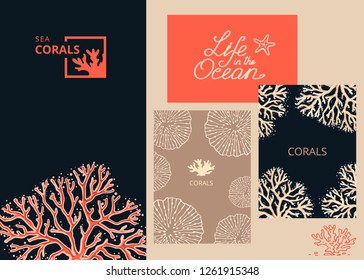 Algae and tropical fish. A sign for an aquarium, aquarium or travel company. Maritime emblem. The icon of underwater life.