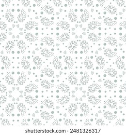 Algae and water bubbles seamless pattern. Underwater life endless background. Vector hand drawn illustration.