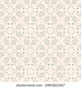 Algae and water bubbles seamless pattern. Underwater life endless background. Vector hand drawn illustration.