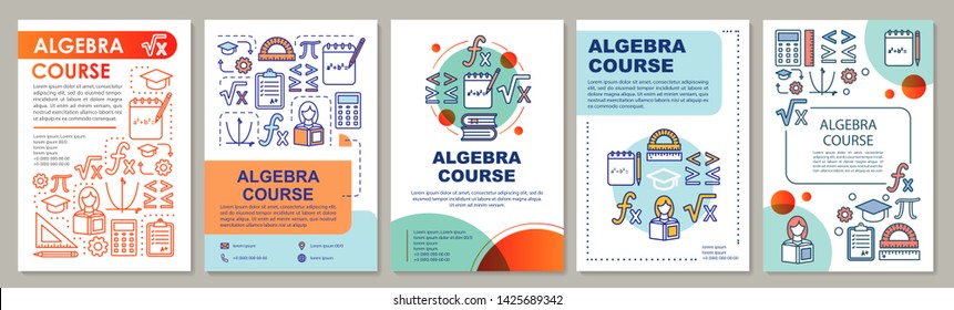 Algebra course, math lessons brochure template layout. Flyer, booklet, leaflet print design with linear illustrations. Vector page layouts for magazines, annual reports, advertising posters
