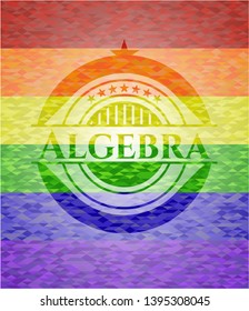 Algebra emblem on mosaic background with the colors of the LGBT flag