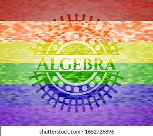 Algebra emblem on mosaic background with the colors of the LGBT flag