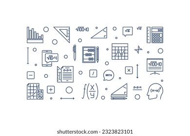 Algebra Learning vector thin line banner. Science and Math concept illustration in outline style 
