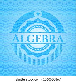 Algebra light blue water wave badge background.