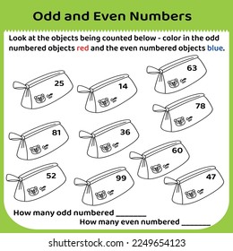 Algebra: Odd or Even Worksheet. Math for grade one and two.