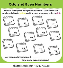 Algebra: Odd or Even Worksheet. math for grades one and two.