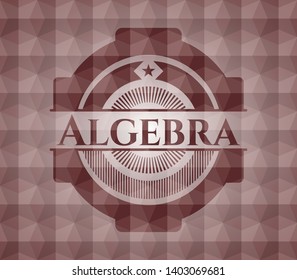 Algebra red emblem with geometric pattern. Seamless.