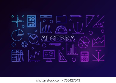 Algebra vector colorful illustration in outline style on dark background