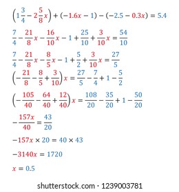 Algebraic equation with one variable equivalence equation decimal fractions