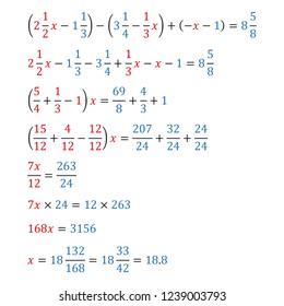 Algebraic equation with one variable simple fractions and mixed fractions equivalence equation