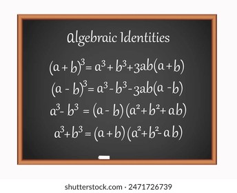 Identidades algebraicas. Fórmulas de cubo en matemáticas. Ilustración vectorial de Educación
