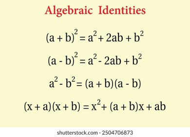 Algebraic Identities. Education. School. Science. Vector illustration.