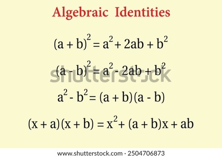 Algebraic Identities. Education. School. Science. Vector illustration.