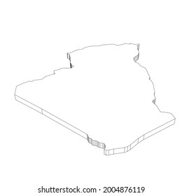 Algeria - 3D black thin outline silhouette map of country area. Simple flat vector illustration