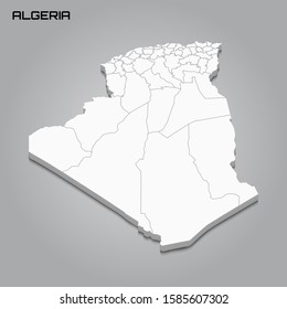 Algeria 3d map with borders of regions. Vector illustration