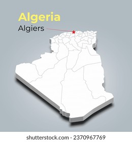 Algeria 3d map with borders of regions and it’s capital