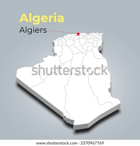 Algeria 3d map with borders of regions and it’s capital