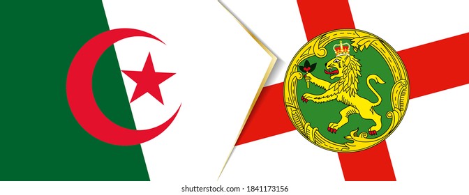 Algeria and Alderney flags, two vector flags symbol of relationship or confrontation.