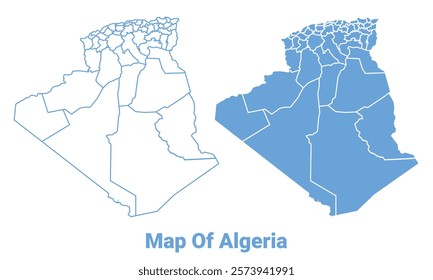 Algeria Blue map flat regions border outline vector illustration