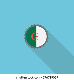 Algeria bottle cap flat icon with long shadow. Vector illustration EPS10