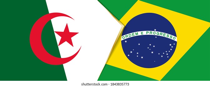 Algeria and Brazil flags, two vector flags symbol of relationship or confrontation.