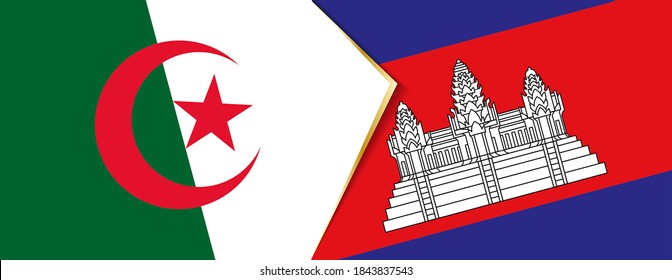 Algeria and Cambodia flags, two vector flags symbol of relationship or confrontation.