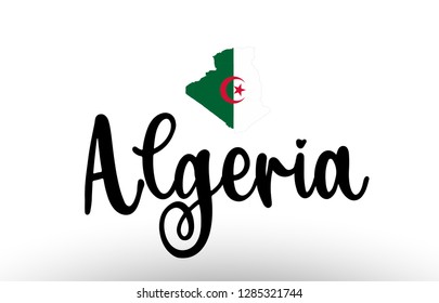 Algeria country big text with flag inside map suitable for a logo icon design