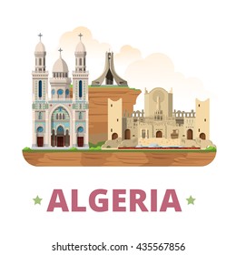 Algeria country design template. Flat cartoon style historic sight showplace web site vector illustration. World vacation travel Africa African collection. Basilique St Augustin Mzab Maqam Echahid.