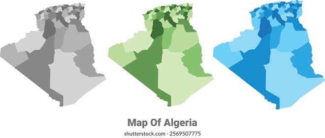 Algeria country map in different colors