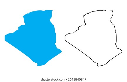 Algeria country map. Map in various outline and blue silhouette styles	