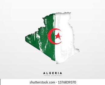 Algeria detailed map with flag of country. Painted in watercolor paint colors in the national flag.