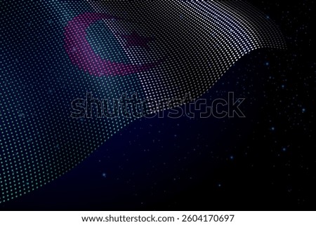 Algeria digital flag made of dots, waving over a starry dark background