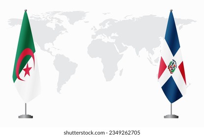 Algeria and Dominican flags for official meeting against background of world map.