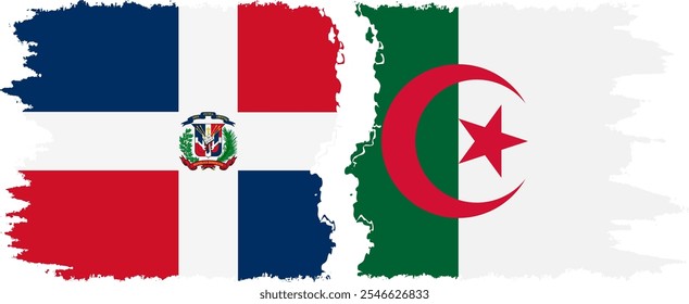 Algeria and Dominican Republic grunge flags connection, vector