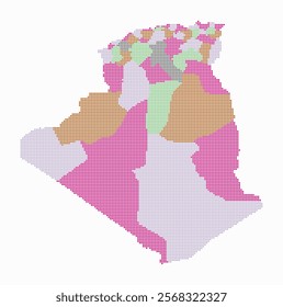 Algeria dotted map. Digital style map of the country on white background. Algeria shape with circle dots. Colored dots style. Small size circles. Beautiful vector illustration.