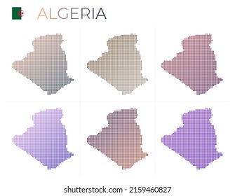 Algeria dotted map set. Map of Algeria in dotted style. Borders of the country filled with beautiful smooth gradient circles. Amazing vector illustration.