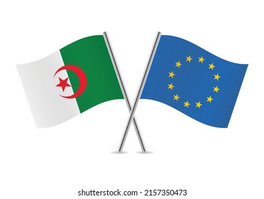 Algeria and European Union crossed flags. Algerian and EU flags on white background. Vector icon set. Vector illustration. - Powered by Shutterstock - Get 15% off with code: PIKWIZARD15