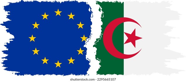 Algeria and European Union grunge flags connection, vector