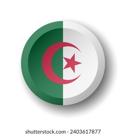 Algeria flag - 3D circle button with dropped shadow. Vector icon.