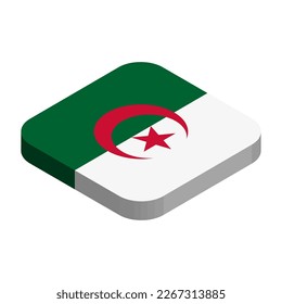 Algeria flag - 3D isometric square flag with rounded corners.