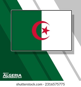 Algeria flag with abstract background and bold text to commemorate Algeria Independence Day on July 5 svg