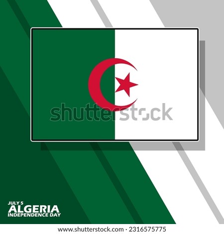 Algeria flag with abstract background and bold text to commemorate Algeria Independence Day on July 5