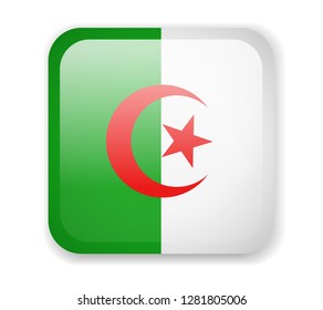 Algeria Flag. Bright Square Icon. Vector Illustration