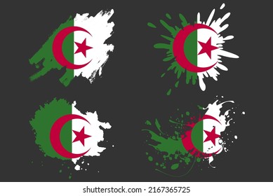 Algeria flag brush splash vector set, country logo asset, paint grunge illustration concept, Algeria flag brush stroke grunge effect, water splash mask, creative country flag logo idea